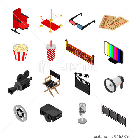 Cinema Color Icons Set Isometric View. Vector 29462850