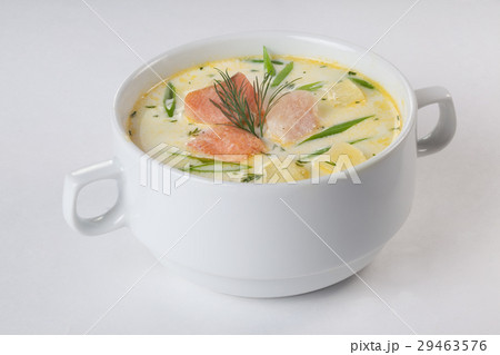 Cheese cream soup with salmon, with fish, ear 29463576