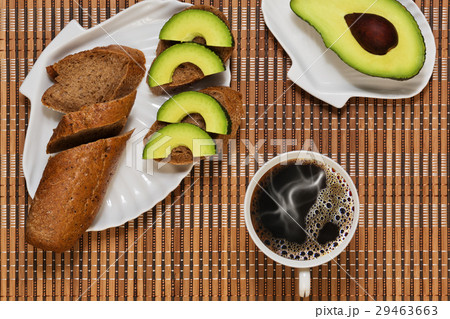 Simple healthy breakfast on the wooden mat 29463663