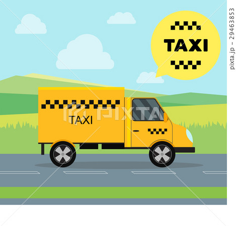 Taxi Service Moving Car on a Landscape Background Taxi Service Moving Car on a Landscape Background 29463853