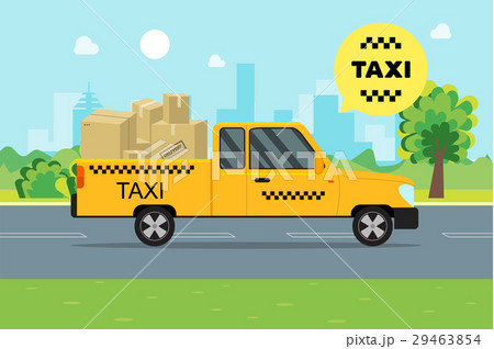 Taxi Service Moving Car on a Landscape Background 29463854