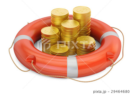 Lifebuoy with golden dollar coins, 3D rendering Lifebuoy with golden dollar coins, 3D rendering 29464680