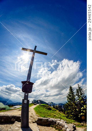 Summit cross on the top of Brauneck mountain 29465542