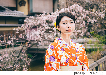 着物の女性と梅の花 29475057