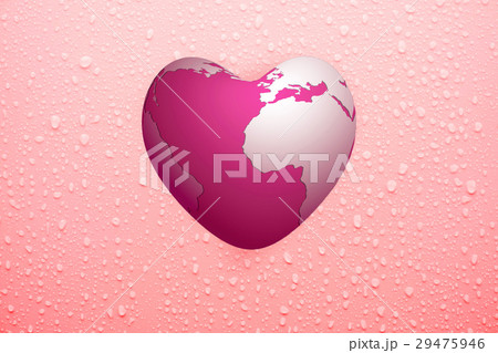 water drop on pink surface and heart-shape earth 29475946