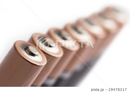 closeup of row of electric batteries 29478317