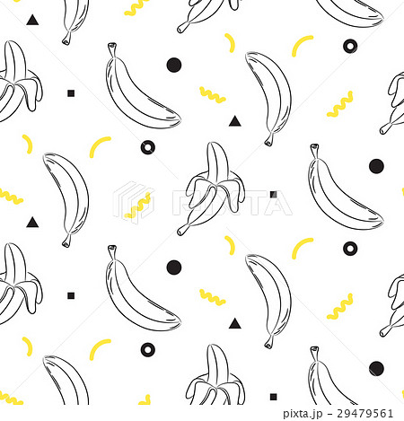 Banana Hand Drawn Sketch Line Seamless Vectorのイラスト素材