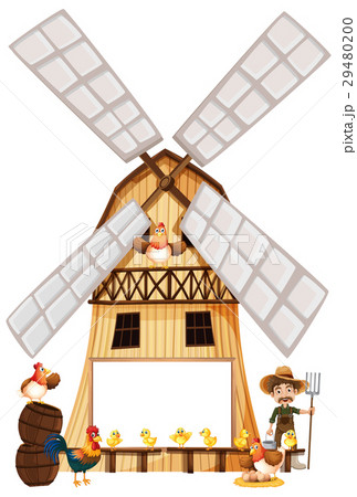 Farmer and chickens on windmill Farmer and chickens on windmill 29480200