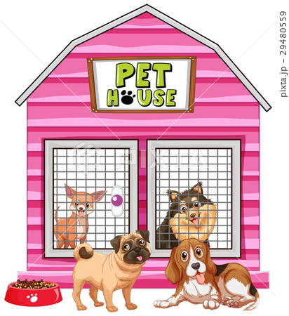 Dogs in pink pet house Dogs in pink pet house 29480559