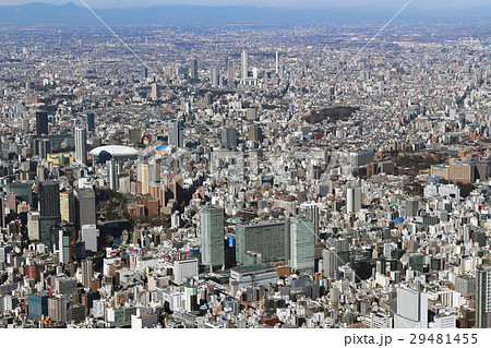 秋葉原駅上空から水道橋方向を空撮の写真素材