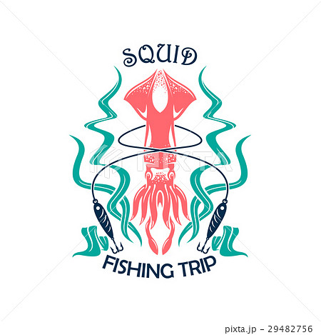 Fishing Trip Sporting Symbol With Squidのイラスト素材