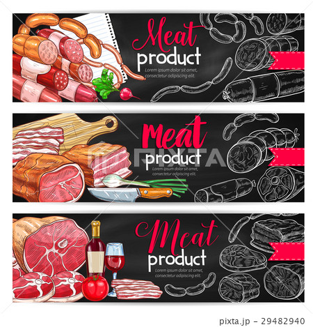 Meat sausage chalk sketch banner for bbq design 29482940