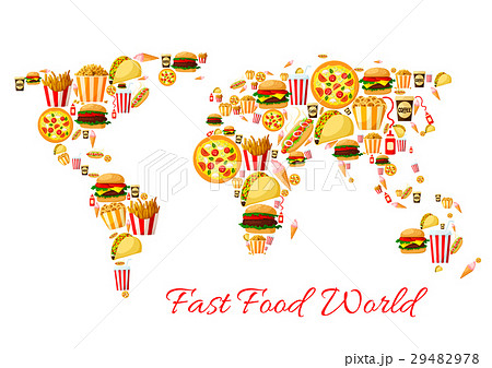 Fast food world map cartoon poster design Fast food world map cartoon poster design 29482978