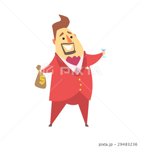 Millionaire Rich Man Holding Money Bag And Glass 29483236