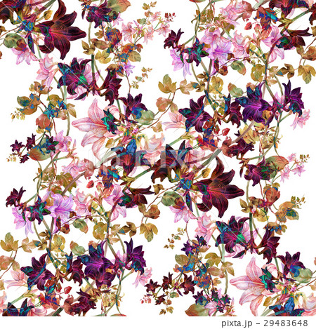 Watercolor painting of leaf and flowers pattern Watercolor painting of leaf and flowers pattern 29483648