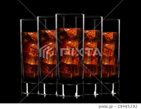 Set of cocktail glasses with soft drinks on black 29485292