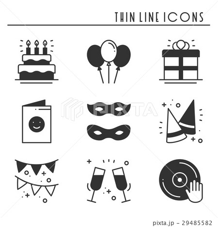Party Celebration Thin Line Icons Set Birthdayのイラスト素材