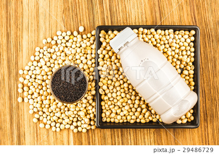 Soybean and soybean milk with black sesame Soybean and soybean milk with black sesame 29486729