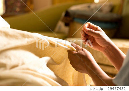 Woman handmade sewing thread blanket 29487482