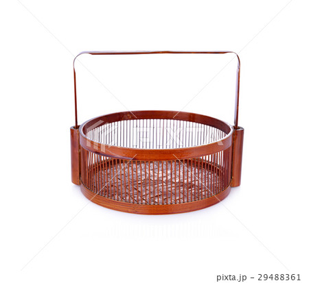 empty antique wooden basket with handle on white empty antique wooden basket with handle on white 29488361
