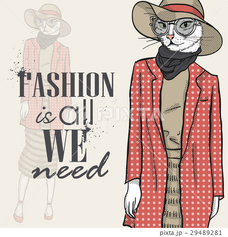 Vector elegant woman with cats head Vector elegant woman with cats head 29489281