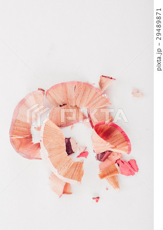 cosmetic pink pencil shavings on white background 29489871