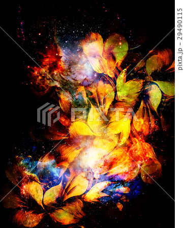 Cosmic space with flower, color galaxy background 29490115