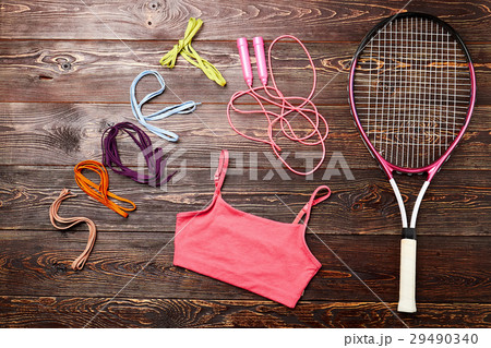 Badminton racket and skipping rope. 29490340