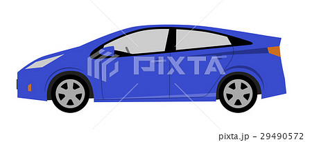 ハイブリッドカー 青い車のイラスト素材