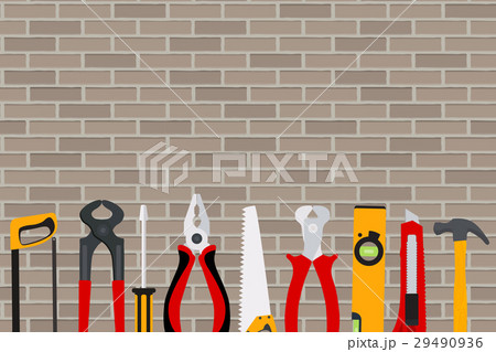 Repair Tools and Instruments on Brick Wall Vector 29490936