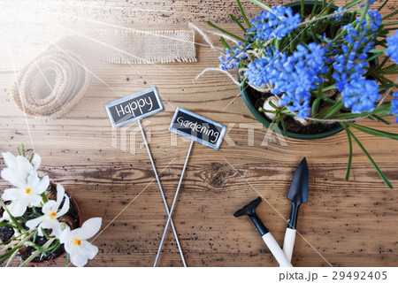 Sunny Flowers, Signs, Text Happy Gardening, Tools 29492405