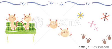 くつろいでいる猫の手描きイラストセット くつろいでいる猫の手描きイラストセット 29496286