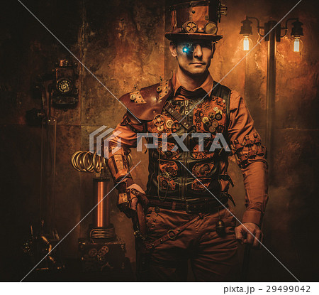 Steampunk man with gun on vintage steampunk Steampunk man with gun on vintage steampunk 29499042