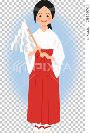 御幣を持つ巫女・青バック 29499769