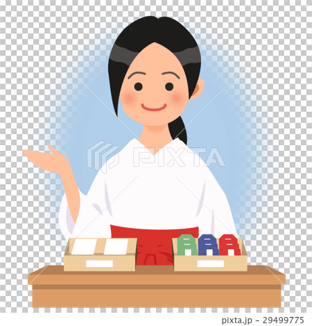 社務所で案内する巫女・青バック 29499775