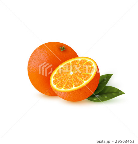 Realistic orange with leaves. 29503453