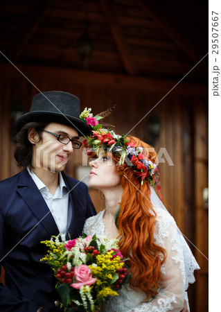 Close-up of happy young wedding couple 29507667