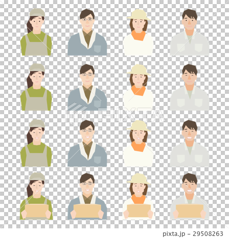 農家・牧畜畜産業の生産者など働くヤングミドルの表情パターンセットのイラストイメージ 29508263