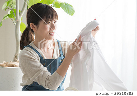 洗濯物の襟汚れを見る女性 29510882