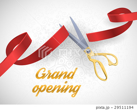 Grand opening illustration with red ribbon and 29511194