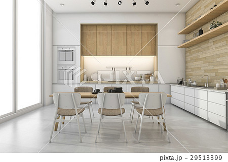 3d rendering white loft kitchen with nice decor  29513399