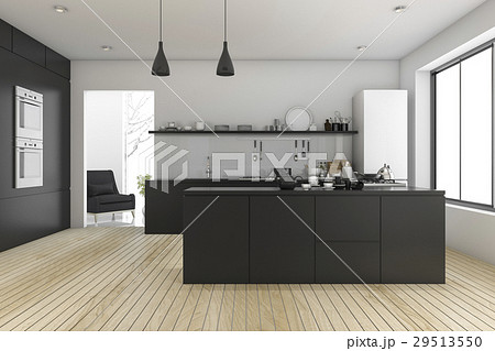 3d rendering black minimal kitchen near living roo 3d rendering black minimal kitchen near living roo 29513550