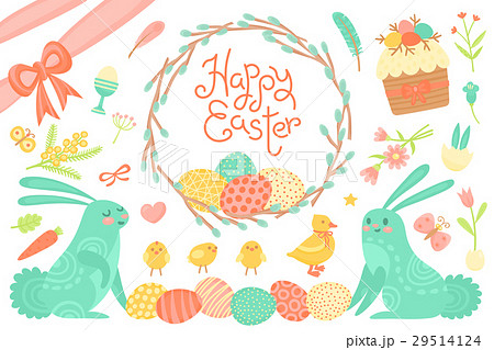 Set of Festive Decorations for Happy Easter Set of Festive Decorations for Happy Easter 29514124