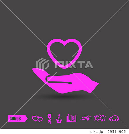 Pictograph of heart in hand . Magenta neon color 29514906