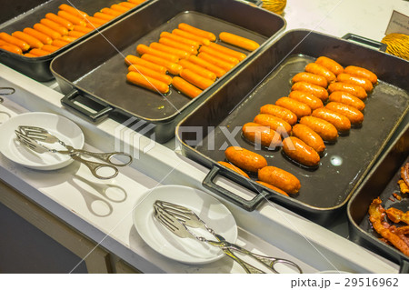 Breakfast buffet with sausages . Breakfast buffet with sausages . 29516962