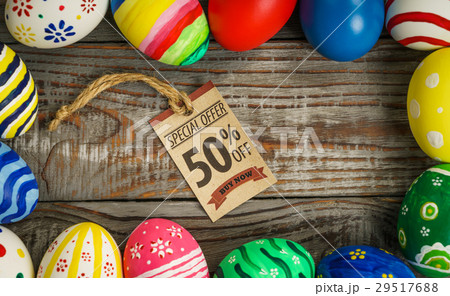 Easter eggs Sale Coupon, voucher, tag on wooden background Easter eggs Sale Coupon, voucher, tag on wooden background 29517688
