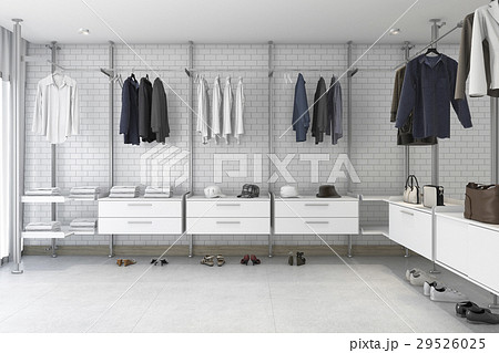 3d Rendering Minimal White Brick Walk In Closetのイラスト素材