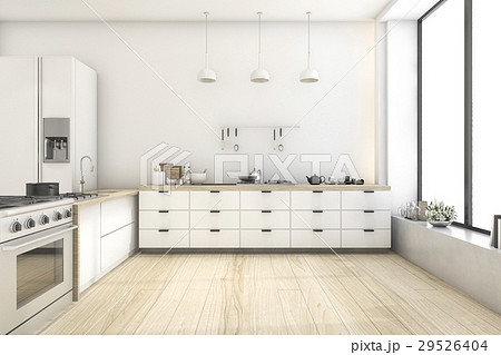white scandinavian style kitchen with lamp 29526404