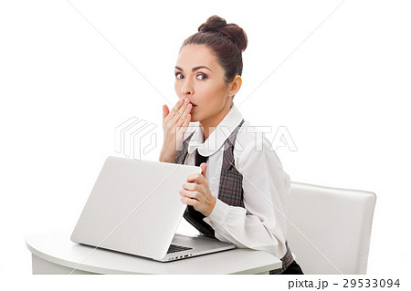 Surprised businesswoman at work. Obscene content Surprised businesswoman at work. Obscene content 29533094