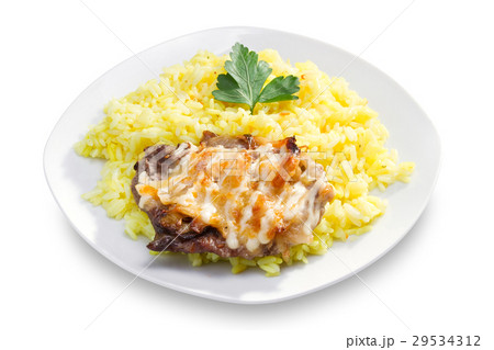 Fried pork fillet and white rice Fried pork fillet and white rice 29534312